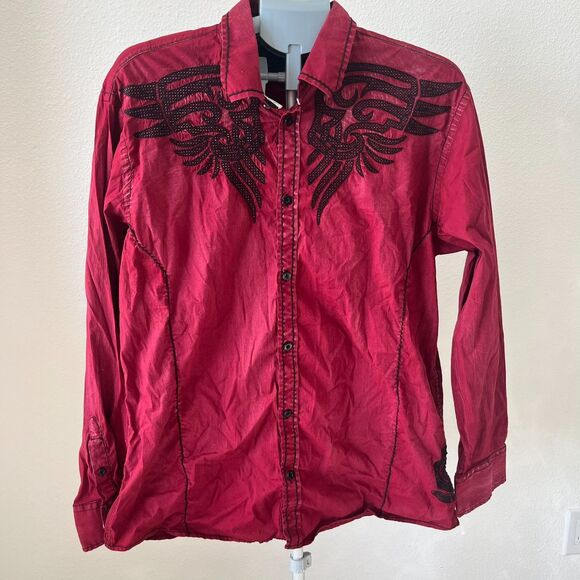 Roar Signature Shirt Mens XL Red Slim Fit Logo Embroidered Wings Button Up Y2k - Picture 1 of 6